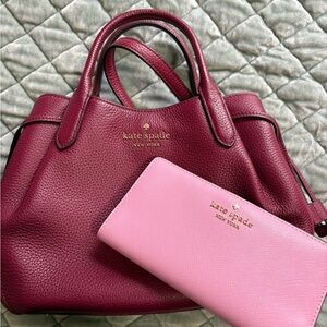 Kate Spade Maroon and Pink Satchel with Wallet
